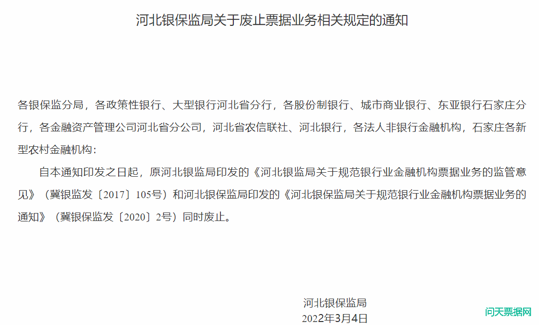 河北银保监局关于废止票据业务相关规定的通知
