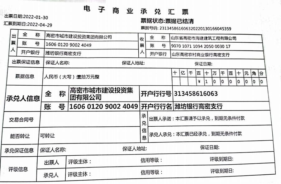 高密市城市建设投资商业承兑汇票逾期情况公告
